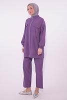 Tesettür giyim MOR FERMUARLI PANTOLONLU TAKIM T 2374
