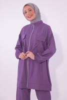 Tesettür giyim MOR FERMUARLI PANTOLONLU TAKIM T 2374