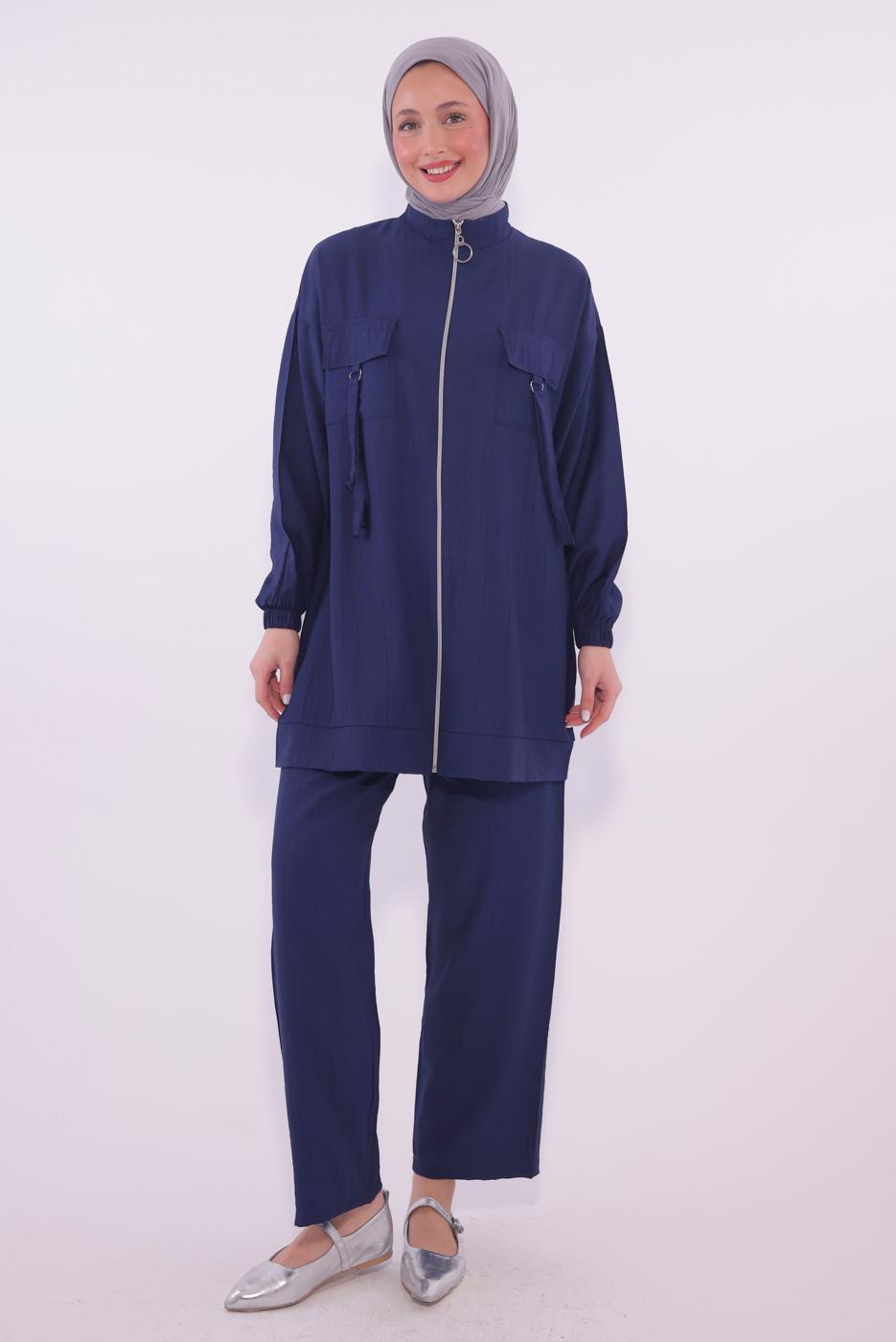 Tesettür giyim LACİVERT FERMUARLI PANTOLONLU TAKIM T 2374