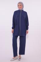 Tesettür giyim LACİVERT FERMUARLI PANTOLONLU TAKIM T 2374