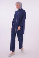 Tesettür giyim LACİVERT FERMUARLI PANTOLONLU TAKIM T 2374