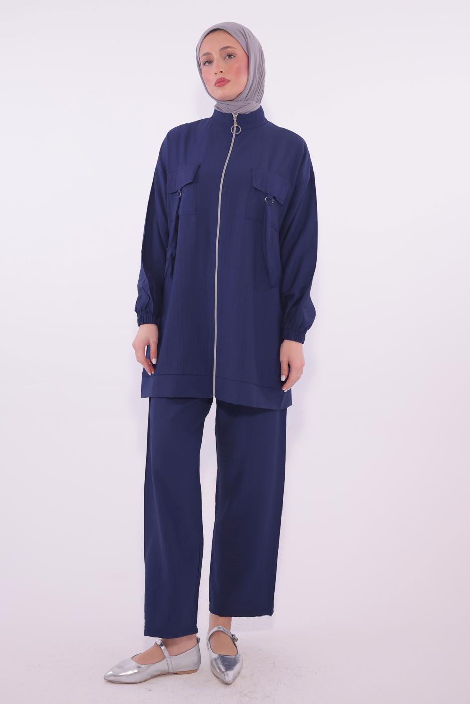 Tesettür giyim LACİVERT FERMUARLI PANTOLONLU TAKIM T 2374