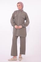 Tesettür giyim VİZON FERMUARLI PANTOLONLU TAKIM T 2374