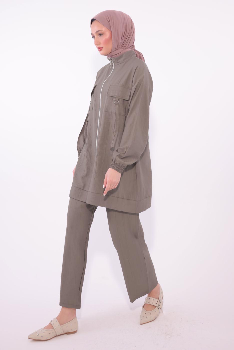 Tesettür giyim VİZON FERMUARLI PANTOLONLU TAKIM T 2374