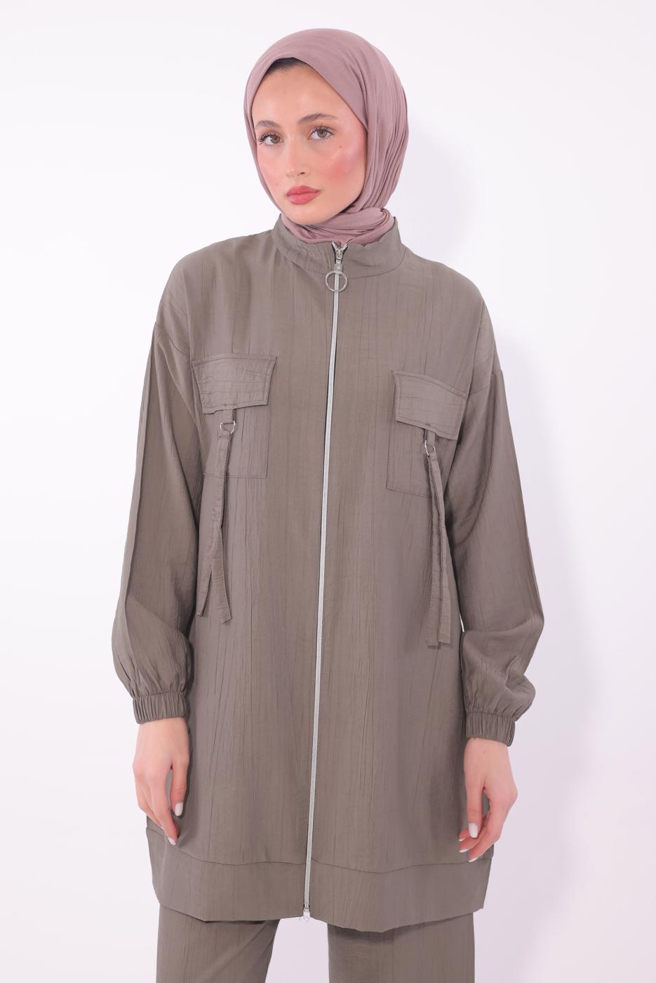 Tesettür giyim VİZON FERMUARLI PANTOLONLU TAKIM T 2374