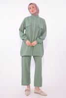 Tesettür giyim YEŞİL FERMUARLI PANTOLONLU TAKIM T 2374