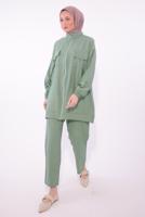 Tesettür giyim YEŞİL FERMUARLI PANTOLONLU TAKIM T 2374