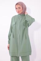 Tesettür giyim YEŞİL FERMUARLI PANTOLONLU TAKIM T 2374