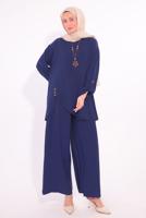 Tesettür giyim LACİVERT ASİMETRİK KESİM PANTOLONLU TAKIM T 2874