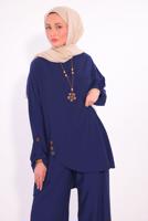 Tesettür giyim LACİVERT ASİMETRİK KESİM PANTOLONLU TAKIM T 2874