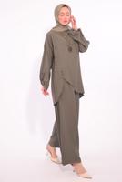 Tesettür giyim VİZON ASİMETRİK KESİM PANTOLONLU TAKIM T 2874
