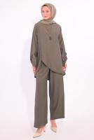 Tesettür giyim VİZON ASİMETRİK KESİM PANTOLONLU TAKIM T 2874