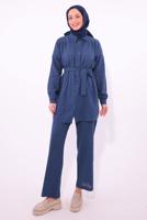 Tesettür giyim LACİVERT KUŞAKLI PANTOLONLU TAKIM T 2974