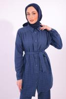 Tesettür giyim LACİVERT KUŞAKLI PANTOLONLU TAKIM T 2974