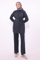 Tesettür giyim GRİ KUŞAKLI PANTOLONLU TAKIM T 2974