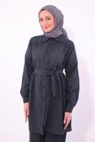 Tesettür giyim GRİ KUŞAKLI PANTOLONLU TAKIM T 2974