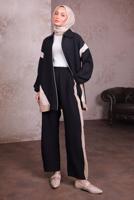 Tesettür giyim SİYAH ŞERİT DETAYLI PANTOLONLU TAKIM T 2984