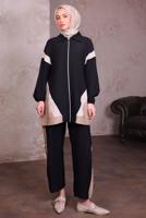 Tesettür giyim SİYAH ŞERİT DETAYLI PANTOLONLU TAKIM T 2984