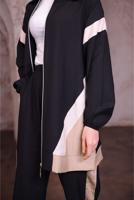 Tesettür giyim SİYAH ŞERİT DETAYLI PANTOLONLU TAKIM T 2984