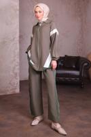 Tesettür giyim VİZON ŞERİT DETAYLI PANTOLONLU TAKIM T 2984