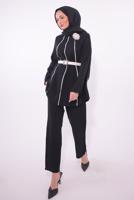 Tesettür giyim SİYAH KEMERLİ PANTOLONLU TAKIM T 3084