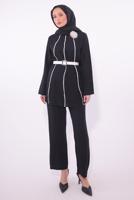 Tesettür giyim SİYAH KEMERLİ PANTOLONLU TAKIM T 3084