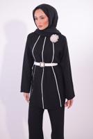 Tesettür giyim SİYAH KEMERLİ PANTOLONLU TAKIM T 3084