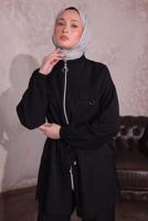 Tesettür giyim SİYAH BELİ BÜZGÜLÜ PANTOLONLU TAKIM T 3374