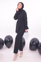 Tesettür giyim SİYAH PİLİSE DETAYLI PANTOLONLU TAKIM T 3474