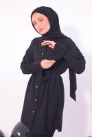 Tesettür giyim SİYAH PİLİSE DETAYLI PANTOLONLU TAKIM T 3474