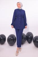 Tesettür giyim LACİVERT PİLİSE DETAYLI PANTOLONLU TAKIM T 3474