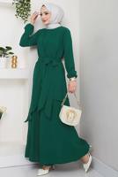 Tesettür giyim YEŞİL KUŞAKLI PANTOLONLU TAKIM T 3477