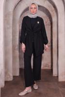 Tesettür giyim SİYAH BROŞLU PANTOLONLU TAKIM T 3674