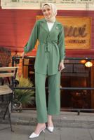 Hijab clothing GREEN PANTS SUIT WITH BROOCH T 3674