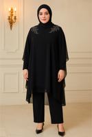 Vêtements hijab NOIR COSTUME PANTALON DE SOIRÉE AVEC BIJOU T 4431