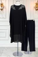 Vêtements hijab NOIR COSTUME PANTALON DE SOIRÉE AVEC BIJOU T 4431