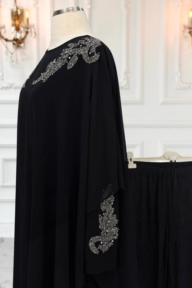 Vêtements hijab NOIR COSTUME PANTALON DE SOIRÉE AVEC BIJOU T 4431 - TRENDTESETTÜR