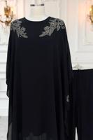 Vêtements hijab NOIR COSTUME PANTALON DE SOIRÉE AVEC BIJOU T 4431