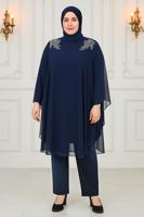 Vêtements hijab BLEU MARINE COSTUME PANTALON DE SOIRÉE AVEC BIJOU T 4431