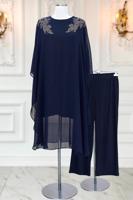 Vêtements hijab BLEU MARINE COSTUME PANTALON DE SOIRÉE AVEC BIJOU T 4431