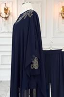 Vêtements hijab BLEU MARINE COSTUME PANTALON DE SOIRÉE AVEC BIJOU T 4431