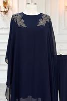 Vêtements hijab BLEU MARINE COSTUME PANTALON DE SOIRÉE AVEC BIJOU T 4431