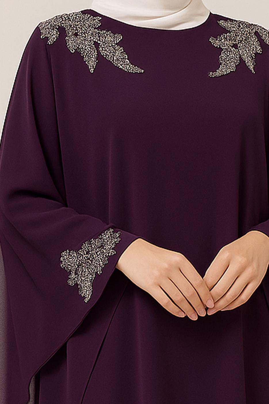 Tesettür giyim MÜRDÜM TAŞLI ABİYE PANTOLONLU TAKIM T 4431