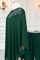 Tesettür giyim YEŞİL TAŞLI ABİYE PANTOLONLU TAKIM T 4431