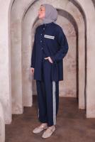 Tesettür giyim LACİVERT NAKIŞ DETAYLI PANTOLONLU TAKIM T 4974