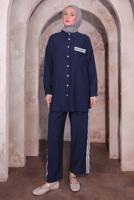 Tesettür giyim LACİVERT NAKIŞ DETAYLI PANTOLONLU TAKIM T 4974