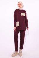 Tesettür giyim BORDO CEPLİ PANTOLONLU TAKIM T 5074