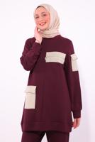Tesettür giyim BORDO CEPLİ PANTOLONLU TAKIM T 5074