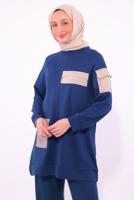 Tesettür giyim LACİVERT CEPLİ PANTOLONLU TAKIM T 5074