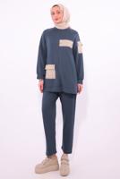 Tesettür giyim GRİ CEPLİ PANTOLONLU TAKIM T 5074